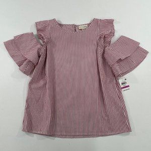 Maison Jules Women's Top XXS Cold Shoulder Striped Blouse Red White XXS